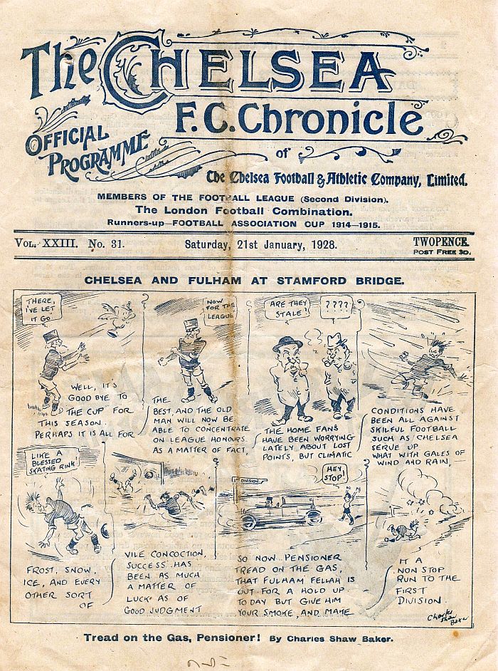 programme cover for Chelsea v Fulham, Saturday, 21st Jan 1928