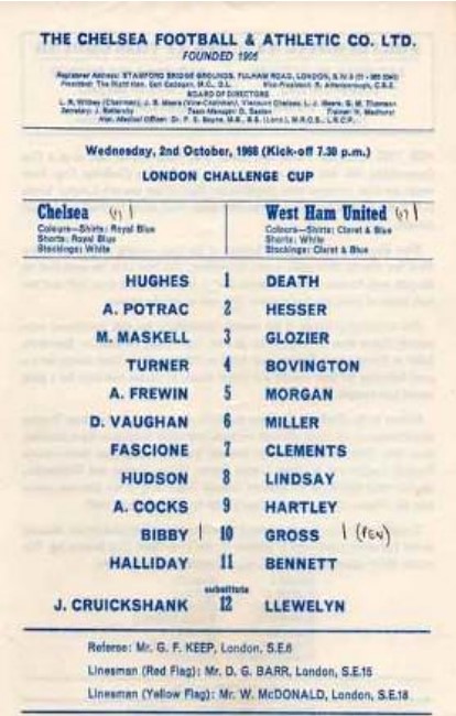 programme cover for Chelsea v West Ham United, Wednesday, 2nd Oct 1968