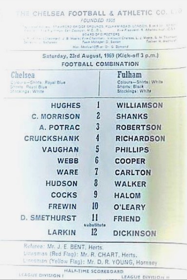 programme cover for Chelsea v Fulham, Saturday, 23rd Aug 1969