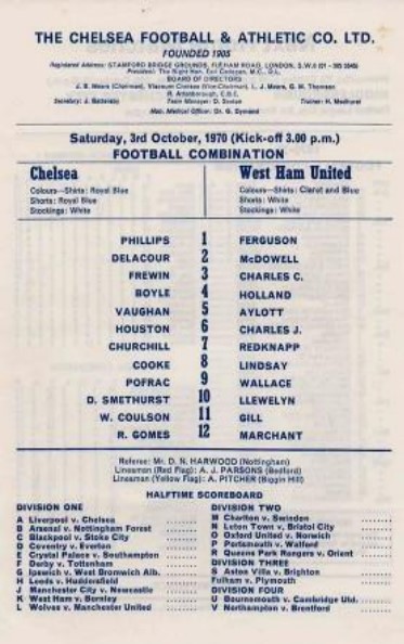 programme cover for Chelsea v West Ham United, 3rd Oct 1970