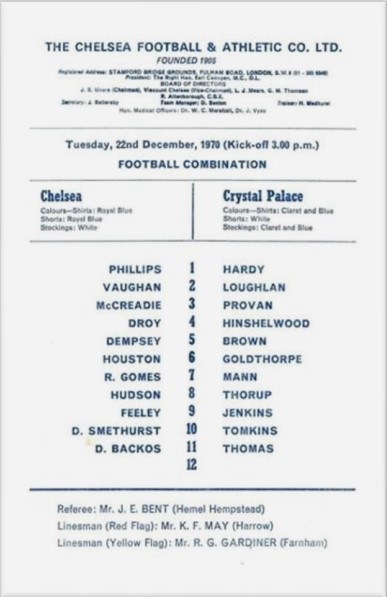 programme cover for Chelsea v Crystal Palace, 22nd Dec 1970