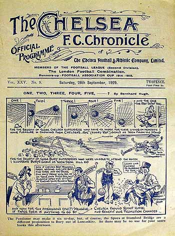programme cover for Chelsea v Tottenham Hotspur, Saturday, 28th Sep 1929