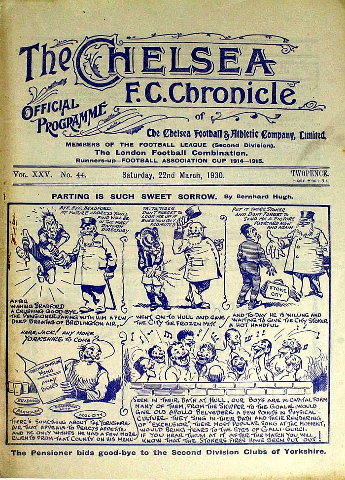 programme cover for Chelsea v Stoke City, 22nd Mar 1930