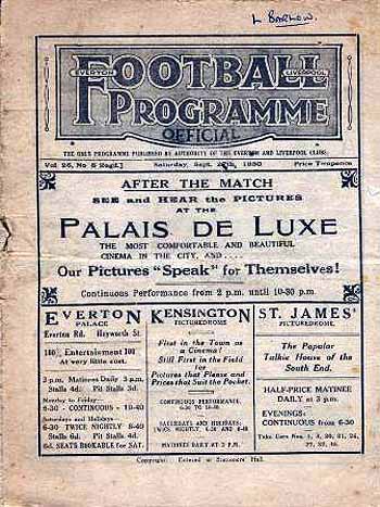 programme cover for Liverpool v Chelsea, Saturday, 27th Sep 1930