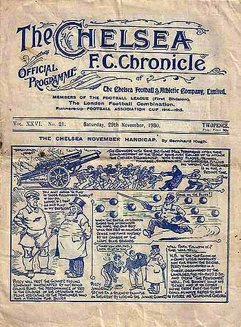 programme cover for Chelsea v Arsenal, Saturday, 29th Nov 1930
