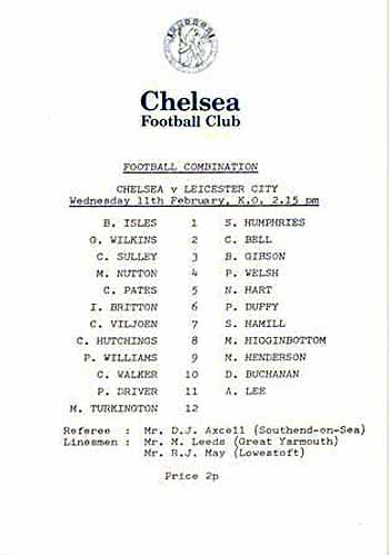 programme cover for Chelsea v Leicester City, Wednesday, 11th Feb 1981
