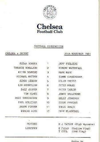 programme cover for Chelsea v Orient, 25th Nov 1981