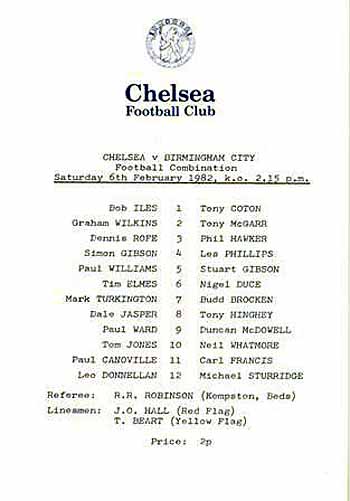programme cover for Chelsea v Birmingham City, Saturday, 6th Feb 1982