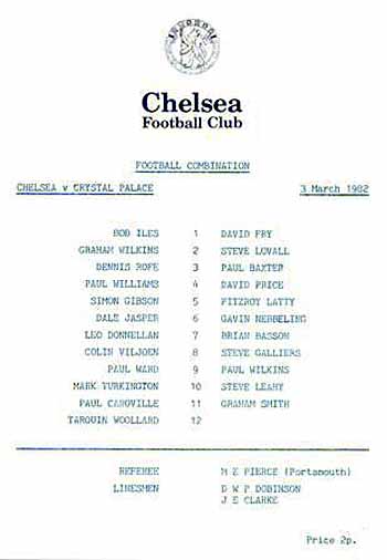 programme cover for Chelsea v Crystal Palace, 3rd Mar 1982