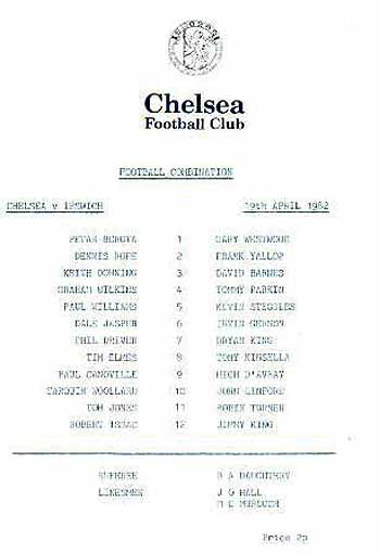 programme cover for Chelsea v Ipswich Town, Monday, 19th Apr 1982