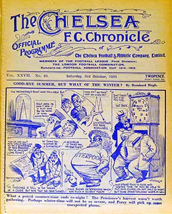 programme cover for Chelsea v Liverpool, Saturday, 3rd Oct 1931