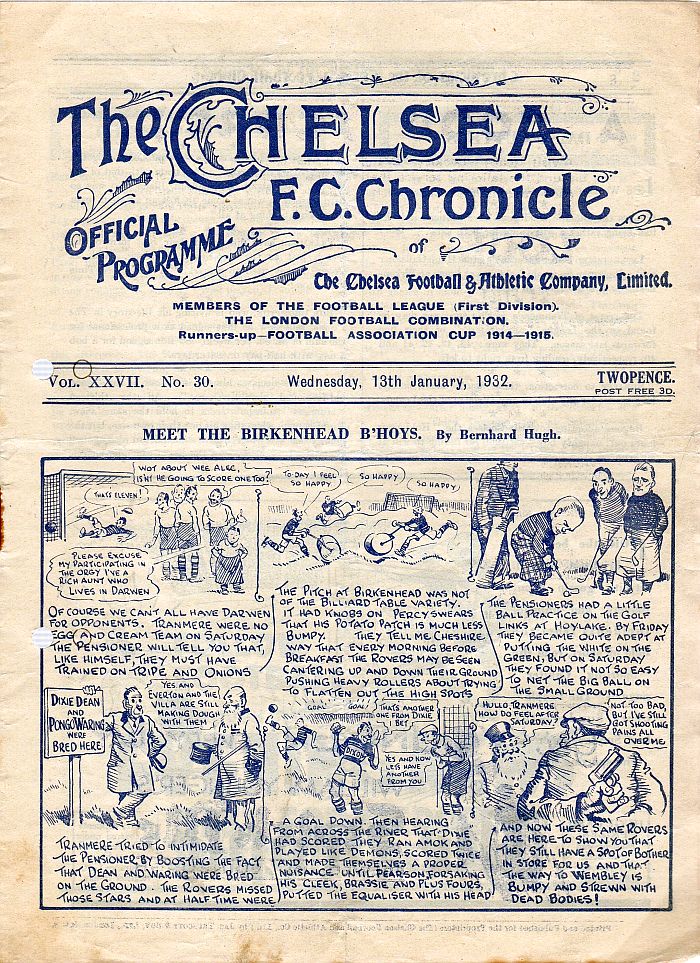 programme cover for Chelsea v Tranmere Rovers, Wednesday, 13th Jan 1932