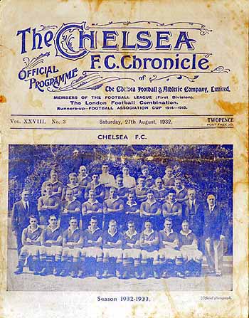 programme cover for Chelsea v Blackburn Rovers, 27th Aug 1932