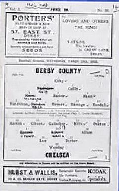 programme cover for Derby County v Chelsea, Wednesday, 29th Mar 1933
