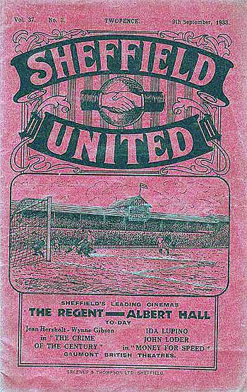 programme cover for Sheffield United v Chelsea, Saturday, 9th Sep 1933