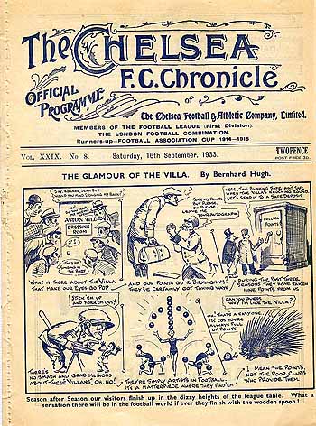 programme cover for Chelsea v Aston Villa, 16th Sep 1933