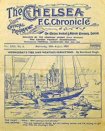 programme cover for Chelsea v Sheffield Wednesday, 29th Aug 1934
