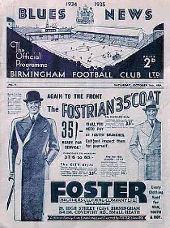 programme cover for Birmingham v Chelsea, Saturday, 20th Oct 1934