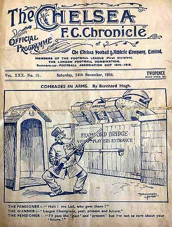 programme cover for Chelsea v Arsenal, Saturday, 24th Nov 1934