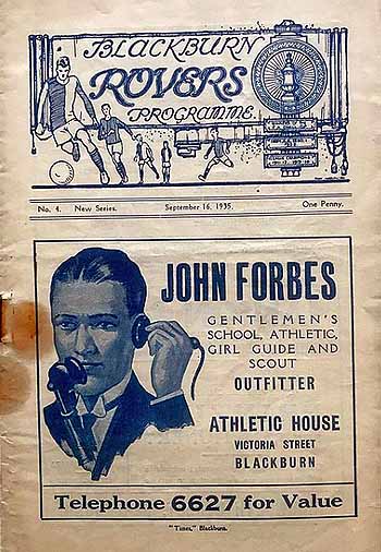 programme cover for Blackburn Rovers v Chelsea, 16th Sep 1935