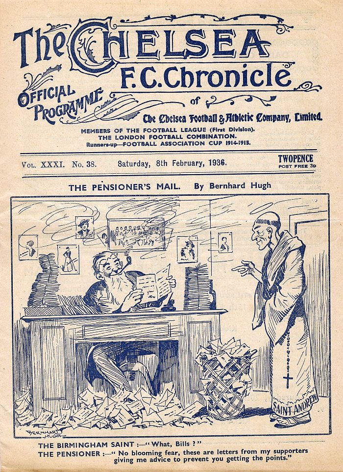 programme cover for Chelsea v Birmingham, Saturday, 8th Feb 1936