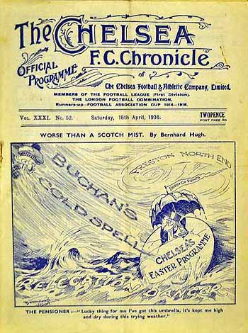 programme cover for Chelsea v Preston North End, 18th Apr 1936