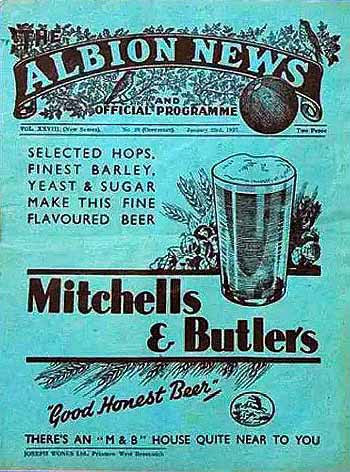 programme cover for West Bromwich Albion v Chelsea, Saturday, 23rd Jan 1937