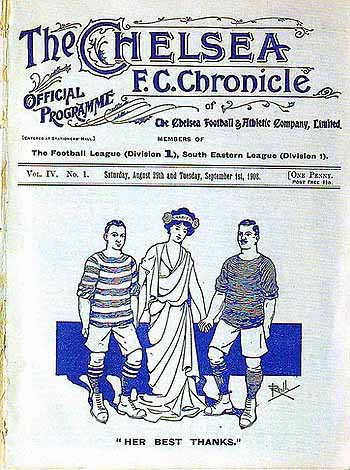 programme cover for Chelsea v Preston North End, Tuesday, 1st Sep 1908
