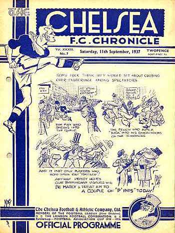programme cover for Chelsea v Birmingham, Saturday, 11th Sep 1937