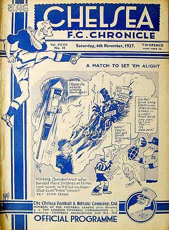 programme cover for Chelsea v Sunderland, Saturday, 6th Nov 1937