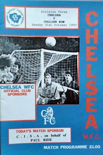 programme cover for Chelsea v Collier Row Reserves, Sunday, 31st Oct 1993