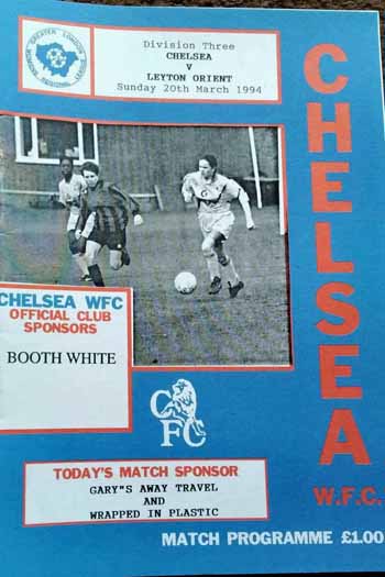 programme cover for Chelsea v Leyton Orient B, Sunday, 20th Mar 1994