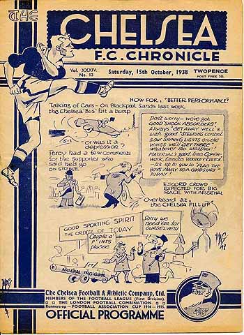 programme cover for Chelsea v Arsenal, 15th Oct 1938