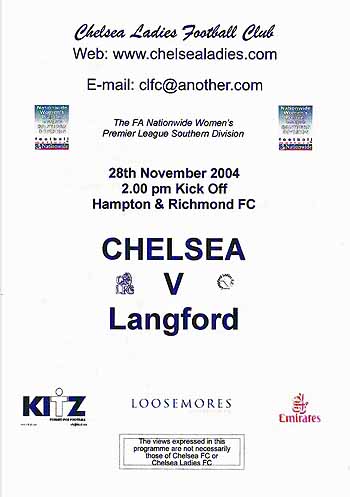 programme cover for Chelsea v Langford Town, Sunday, 28th Nov 2004