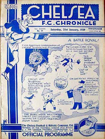 programme cover for Chelsea v Fulham, Saturday, 21st Jan 1939