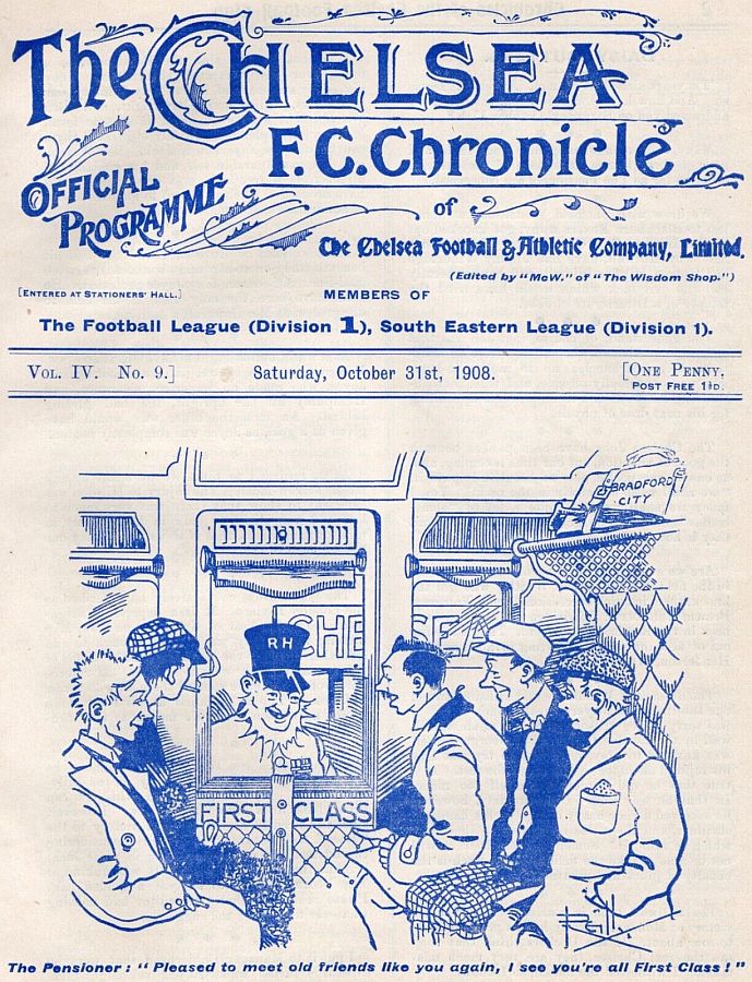 programme cover for Chelsea v Bradford City, 31st Oct 1908
