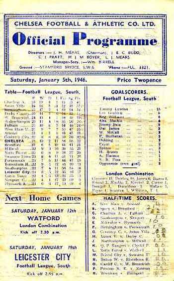 programme cover for Chelsea v Leicester City, Saturday, 5th Jan 1946