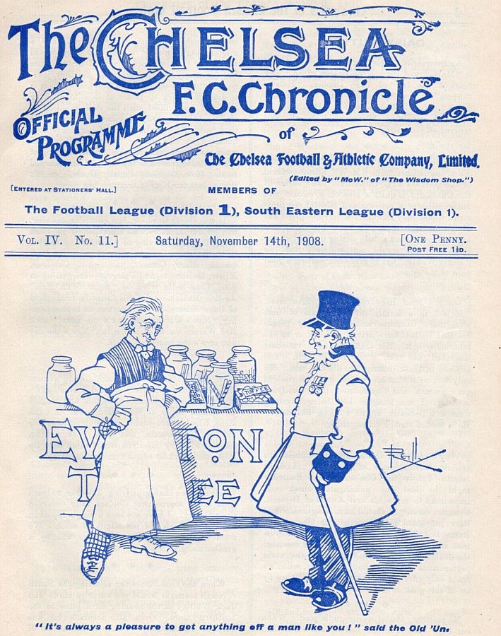 programme cover for Chelsea v Everton, 14th Nov 1908