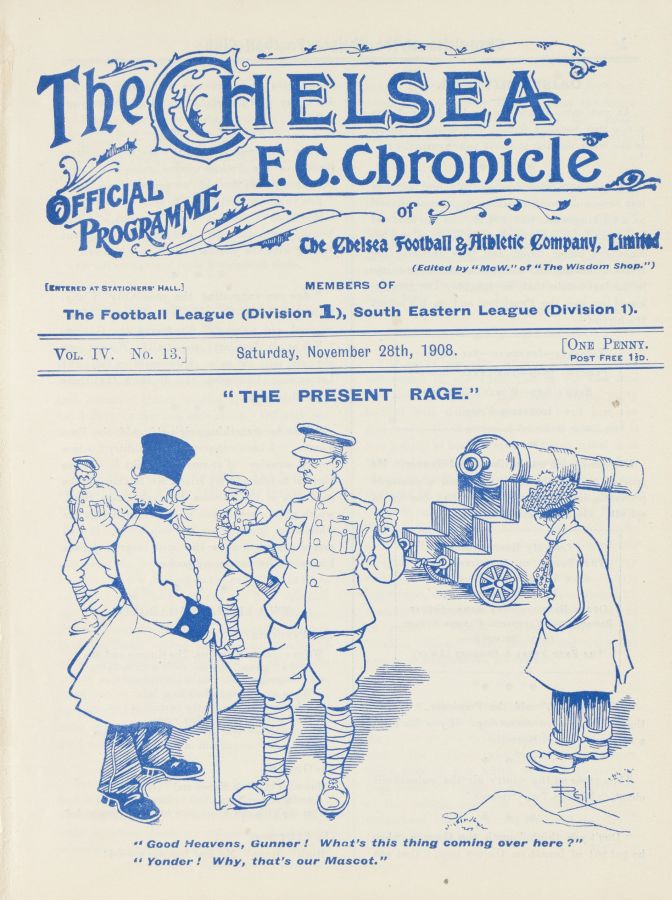 programme cover for Chelsea v Woolwich Arsenal, Saturday, 28th Nov 1908