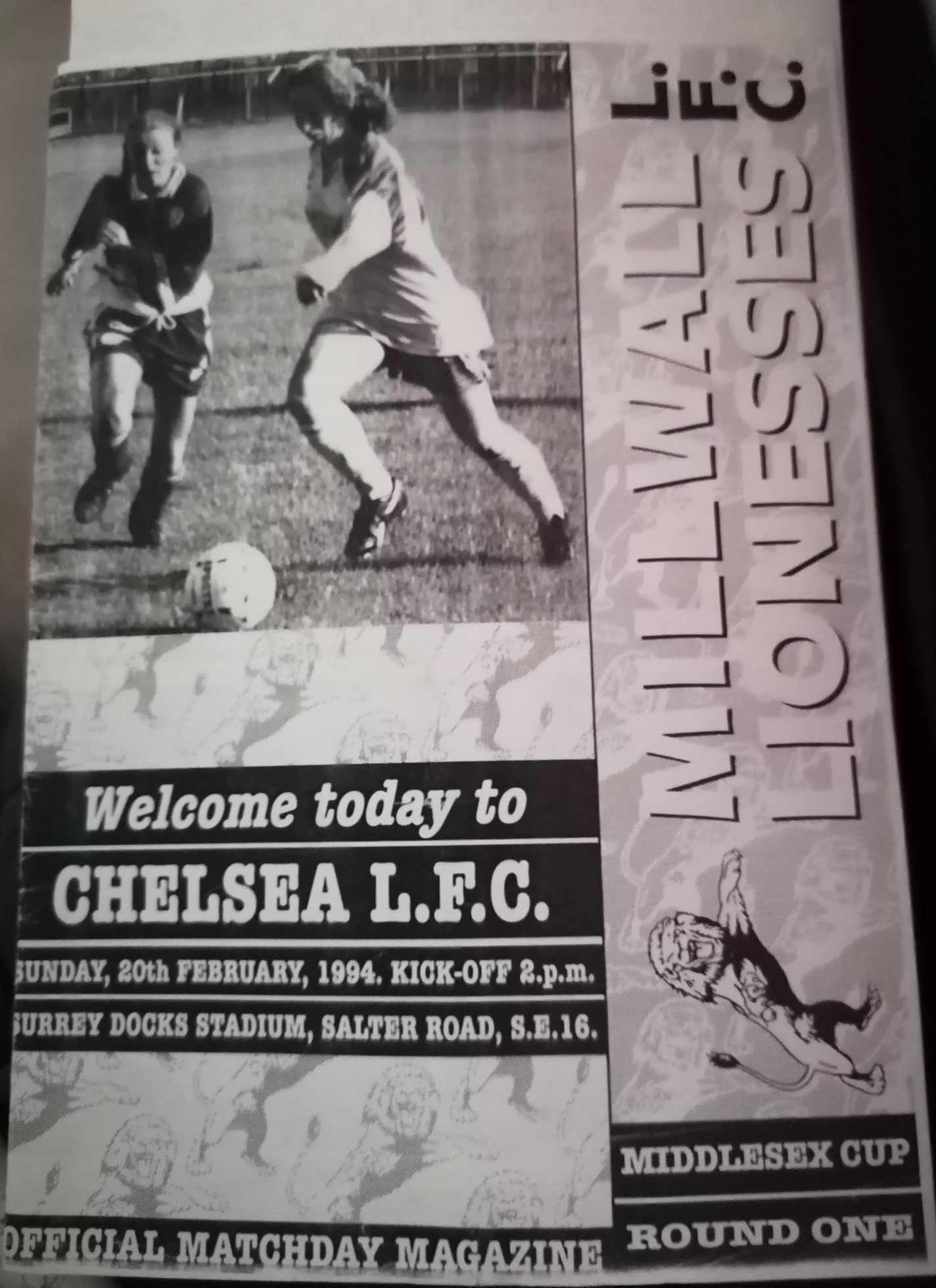 programme cover for Millwall Lionesses v Chelsea, Sunday, 20th Feb 1994