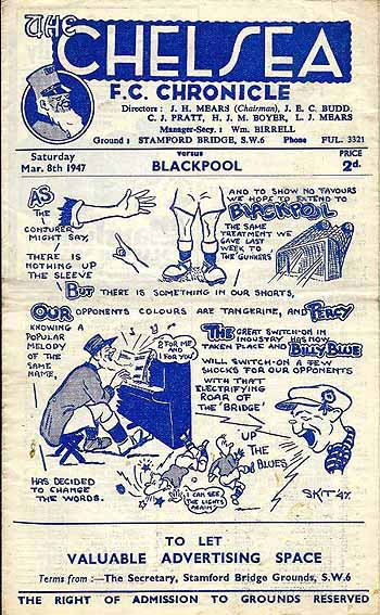 programme cover for Chelsea v Blackpool, Saturday, 8th Mar 1947