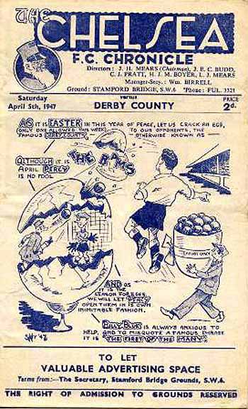 programme cover for Chelsea v Derby County, Saturday, 5th Apr 1947