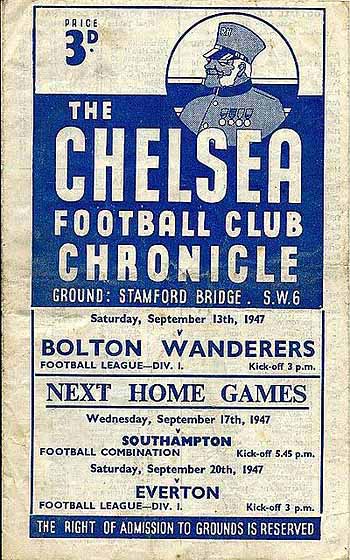 programme cover for Chelsea v Bolton Wanderers, Saturday, 13th Sep 1947