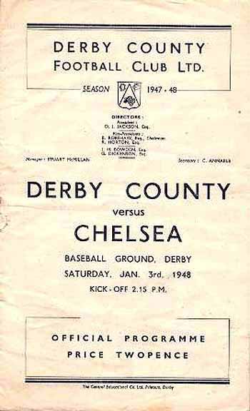programme cover for Derby County v Chelsea, Saturday, 3rd Jan 1948