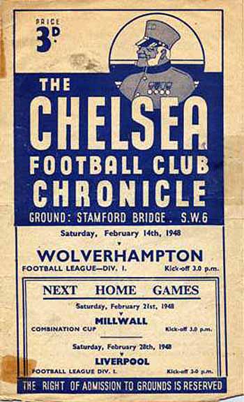 programme cover for Chelsea v Wolverhampton Wanderers, Saturday, 14th Feb 1948
