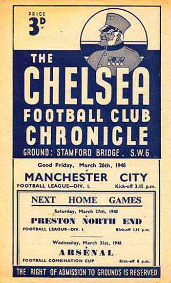 programme cover for Chelsea v Manchester City, Friday, 26th Mar 1948