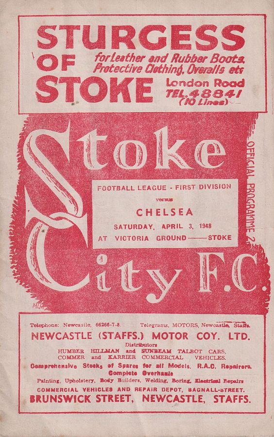 programme cover for Stoke City v Chelsea, Saturday, 3rd Apr 1948
