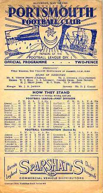 programme cover for Portsmouth v Chelsea, Saturday, 1st May 1948