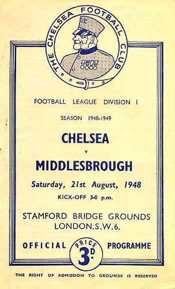 programme cover for Chelsea v Middlesbrough, Saturday, 21st Aug 1948
