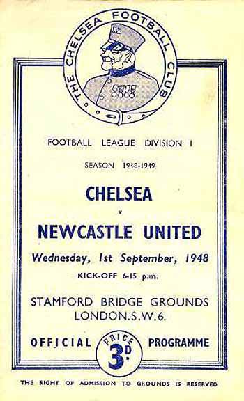 programme cover for Chelsea v Newcastle United, Wednesday, 1st Sep 1948